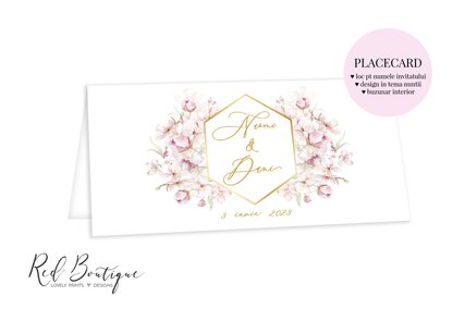 placecard cu flori roz