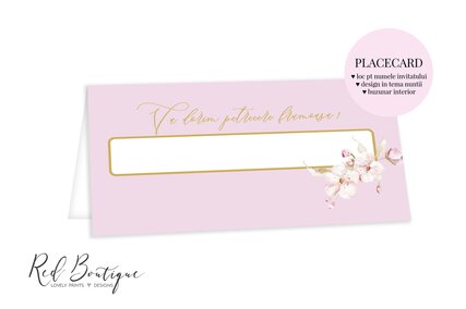 placecard roz cu flori