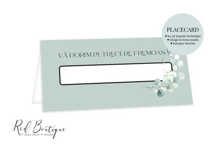 placecard verde cu eucalipt pentru nunti greenery