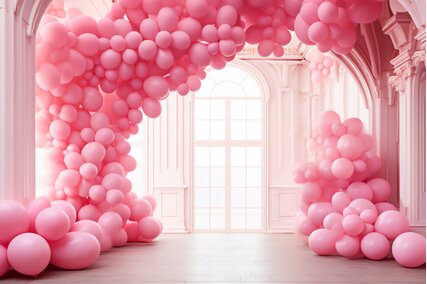 panouri foto cu ghirlanda cu baloane roz barbie