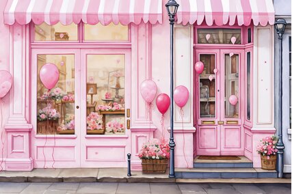 fundaluri foto pentru sedinte cu tema barbie cu baloane si magazin roz