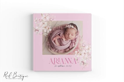 guestbook roz cu poza bebelusului, carte de oaspeti pentru botez
