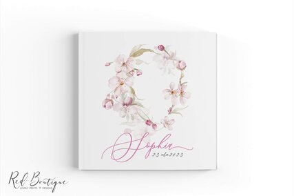 guestbook cu flori roz de cires pentru botez fetita