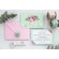 invitatie verde deschis cu motiv floral si plic roz cu inimioara