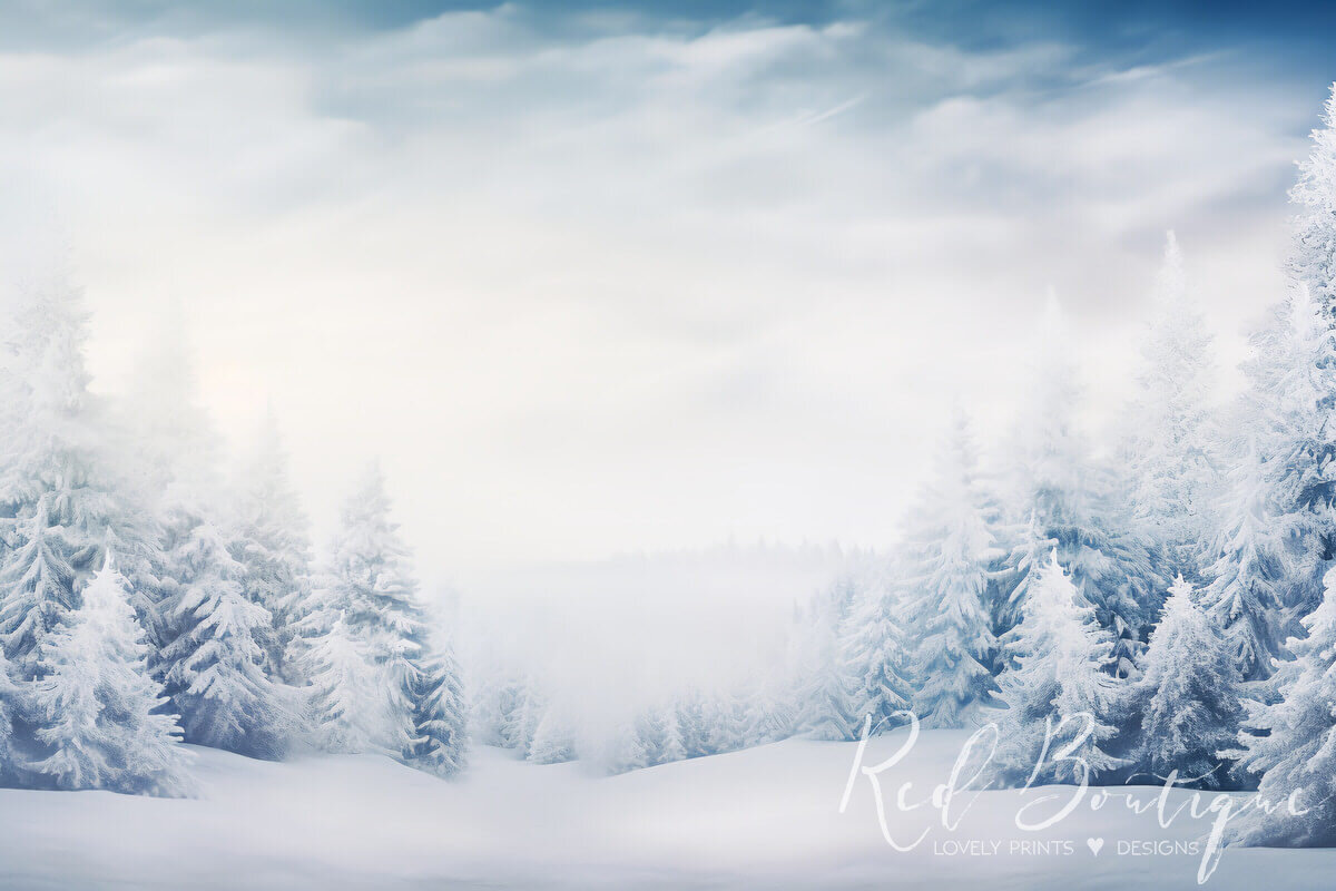 fundal foto cu peisaj de iarna cu padure de conifere