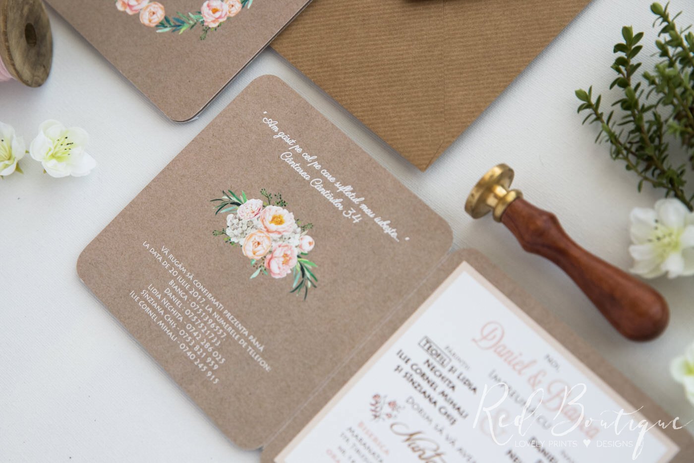 invitatie vintage rustica cu carton texturat deosebit