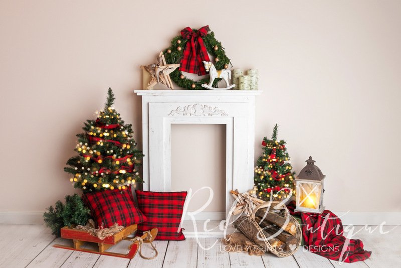 Fundal Foto Red Christmas Fireplace