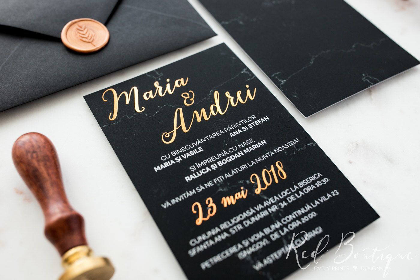 Invitatie De Nunta Black Marble